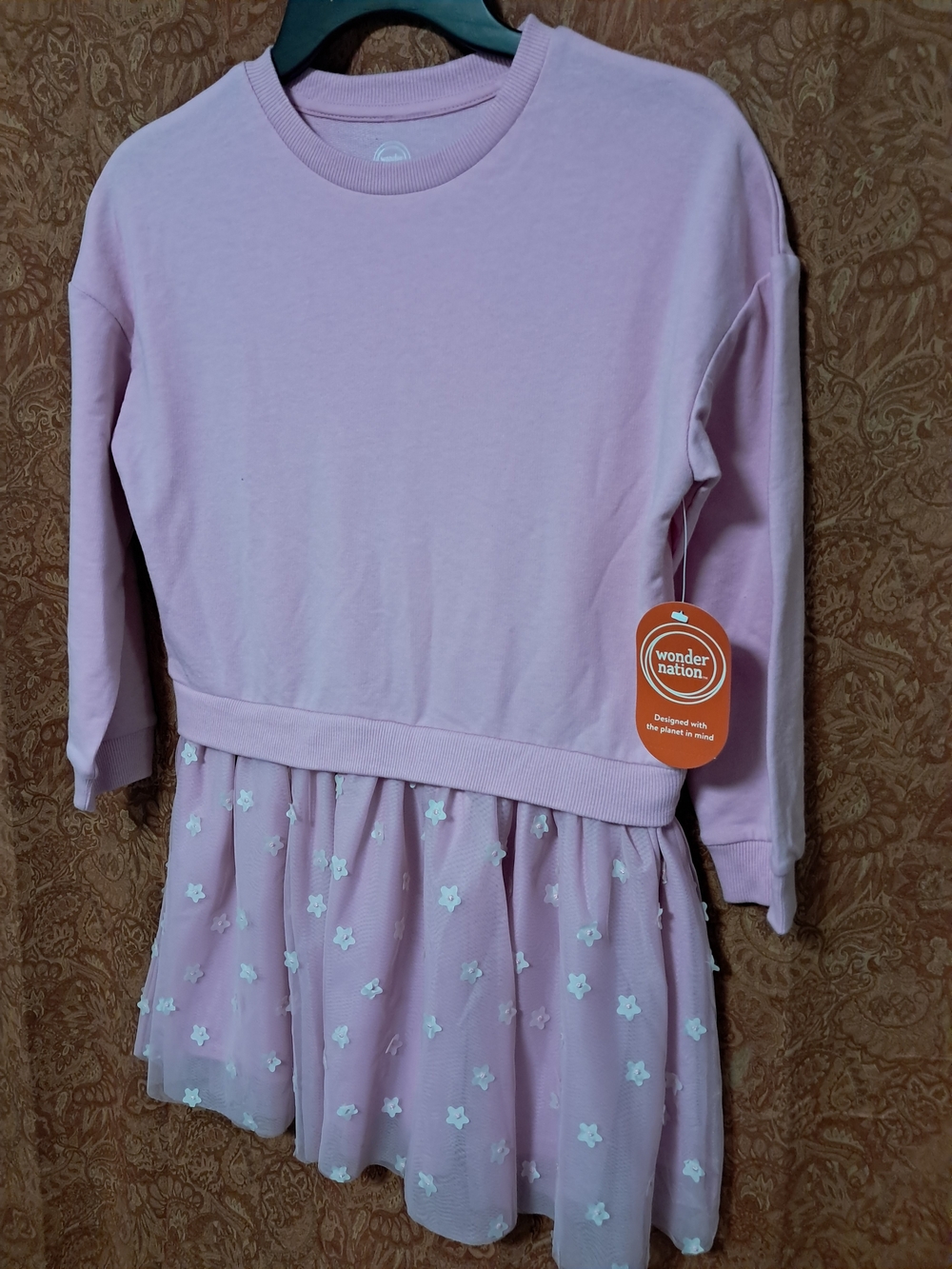 Wonder Nation Girls' Sweatshirt Purple Dress with Floral Tulle Skirt Size 8